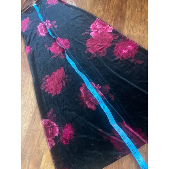 Vintage 90s Stretch Velvet Dress WHIMSIGOTH FAIRY GRUNGE Rose Print M Black - Picture 7 of 7
